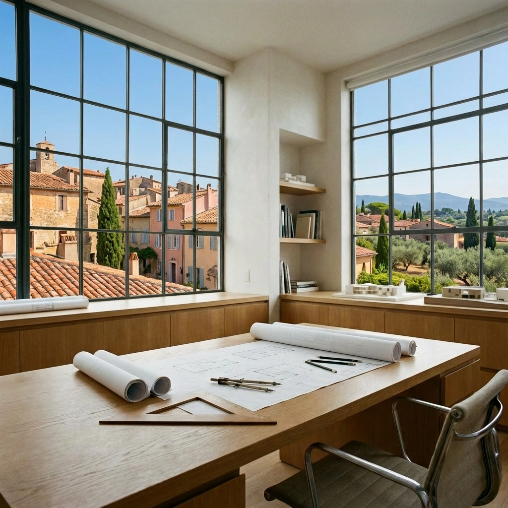 Bureau d’architecte avec plans — lumière du jour